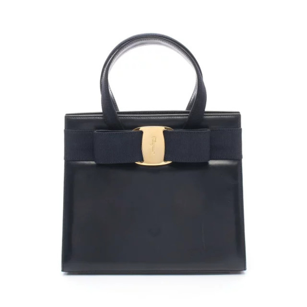 Salvatore Ferragamo Vara Ribbon Handbag Leather Navy Blue